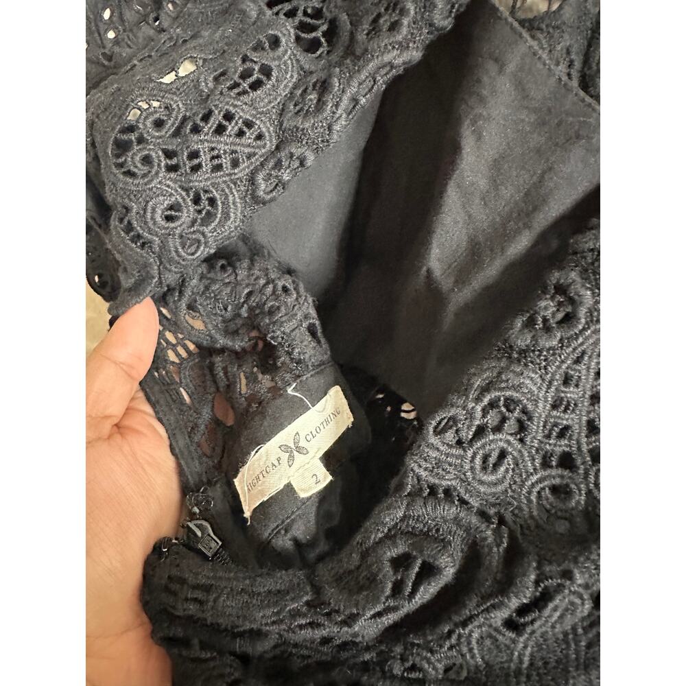 Nightcap Clothing Apron Jumpsuit in Black size 2/S Eyelet Flutter Sleeve - Picture 13 of 16